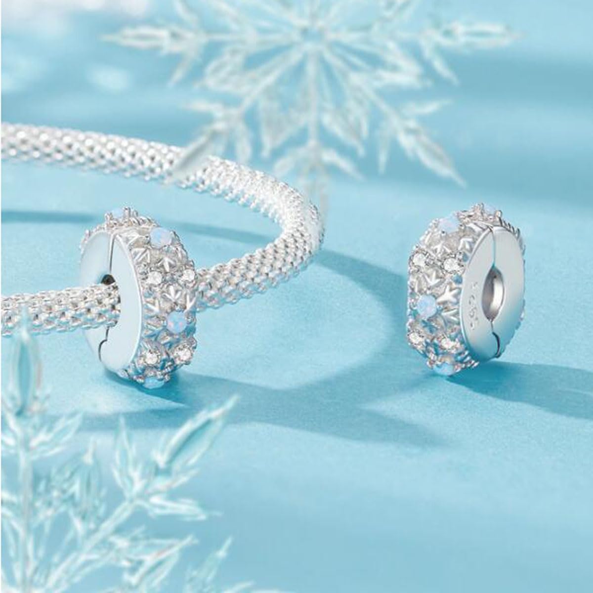 2pc Clip Spacer Charms Bracelets for Women 925 Sterling Silver Blue White Crystal Clip Lock Spacer Stopper Charm Bead for Bracelet - Image 4