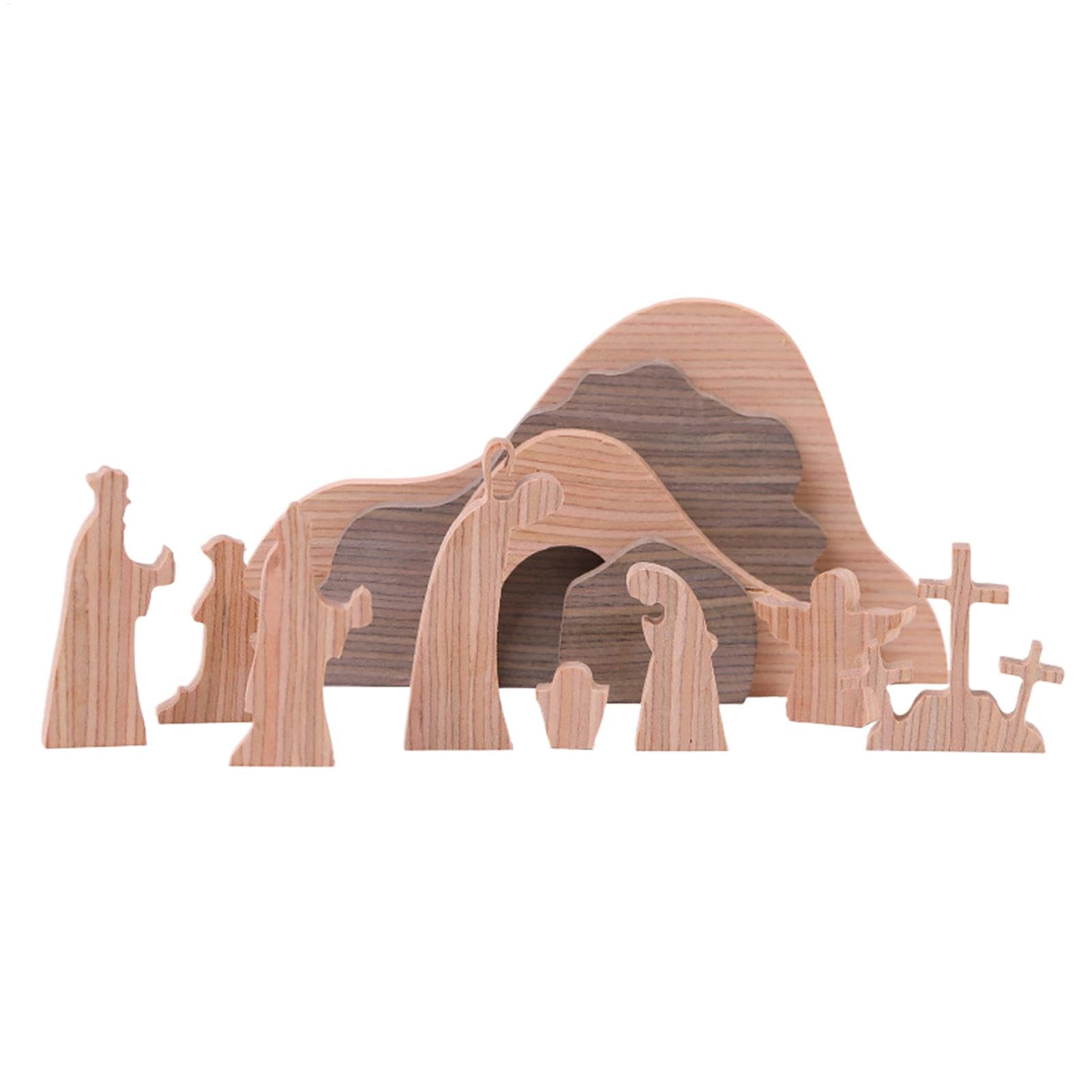 Statue miniature du Christ en bois pour cheminée et table de Pâques : lot de 12 scènes sacrées