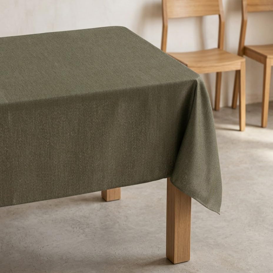 Nappe anti-taches rectangulaire tissu chiné vert 140x350 cm table à manger
