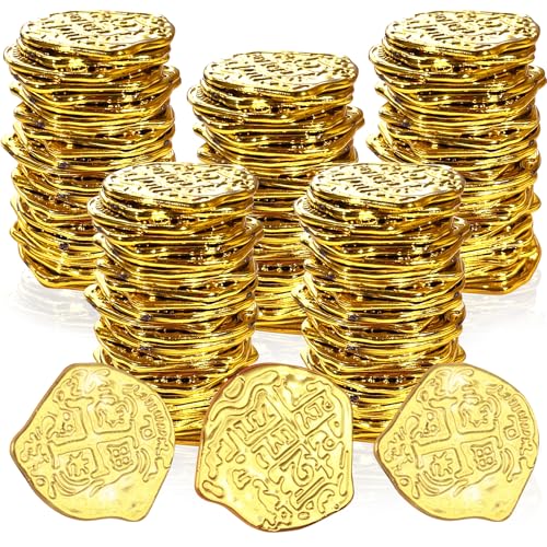 UOUYOO 100 Pcs Plastic Gold Coins for Treasure