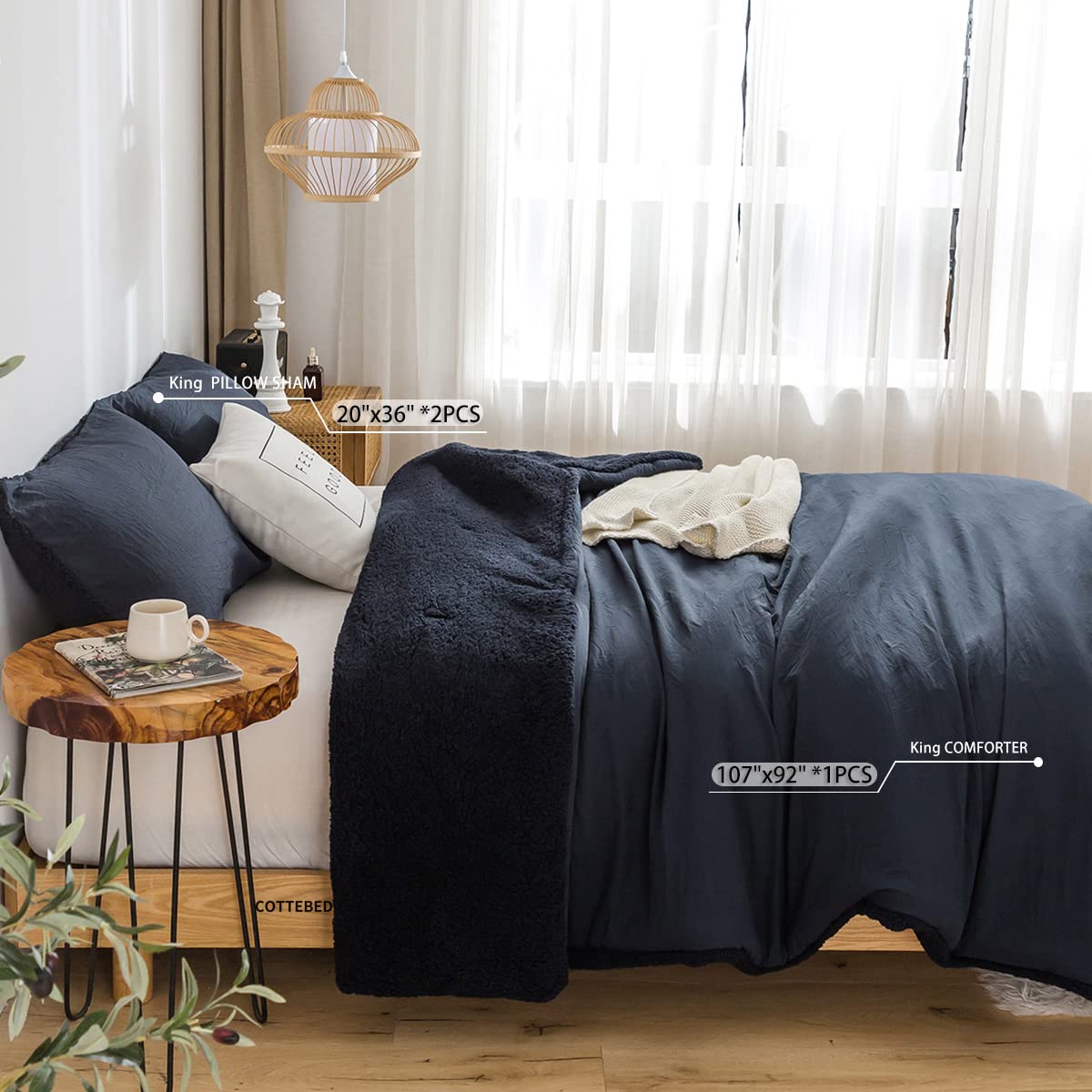 Warm Sherpa Comforter Set with Pillowshams Fleece Comforter King Size