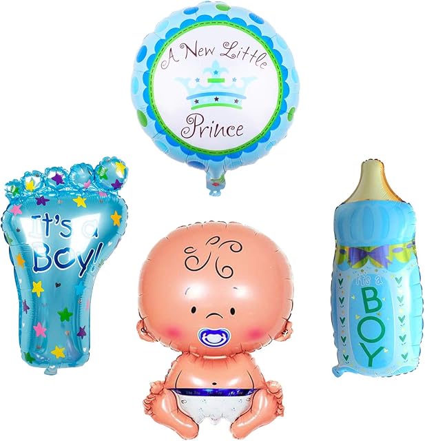 JJ PRIME - Baby Shower Decorations Unisex for Baby Boy | New Little Prince Blue Balloons for Gender Reveal Decoration | Baby Reveal Balloon | Set of 4 Blue Foil Balloons [Its a boy Balloons]