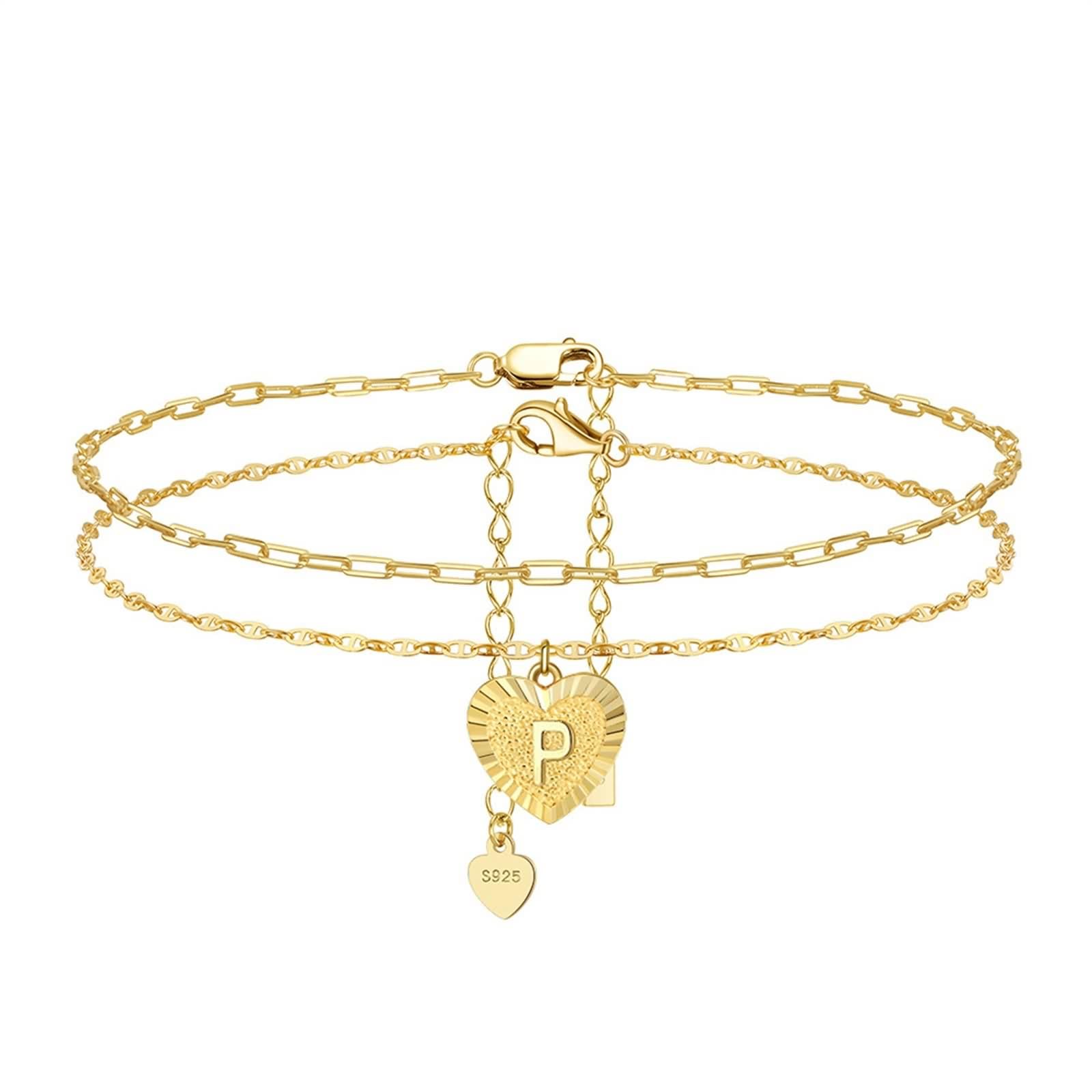 Cavigliera da donna, in argento 925, a 2 strati, con lettera A-Z, regolabile, regalo di compleanno