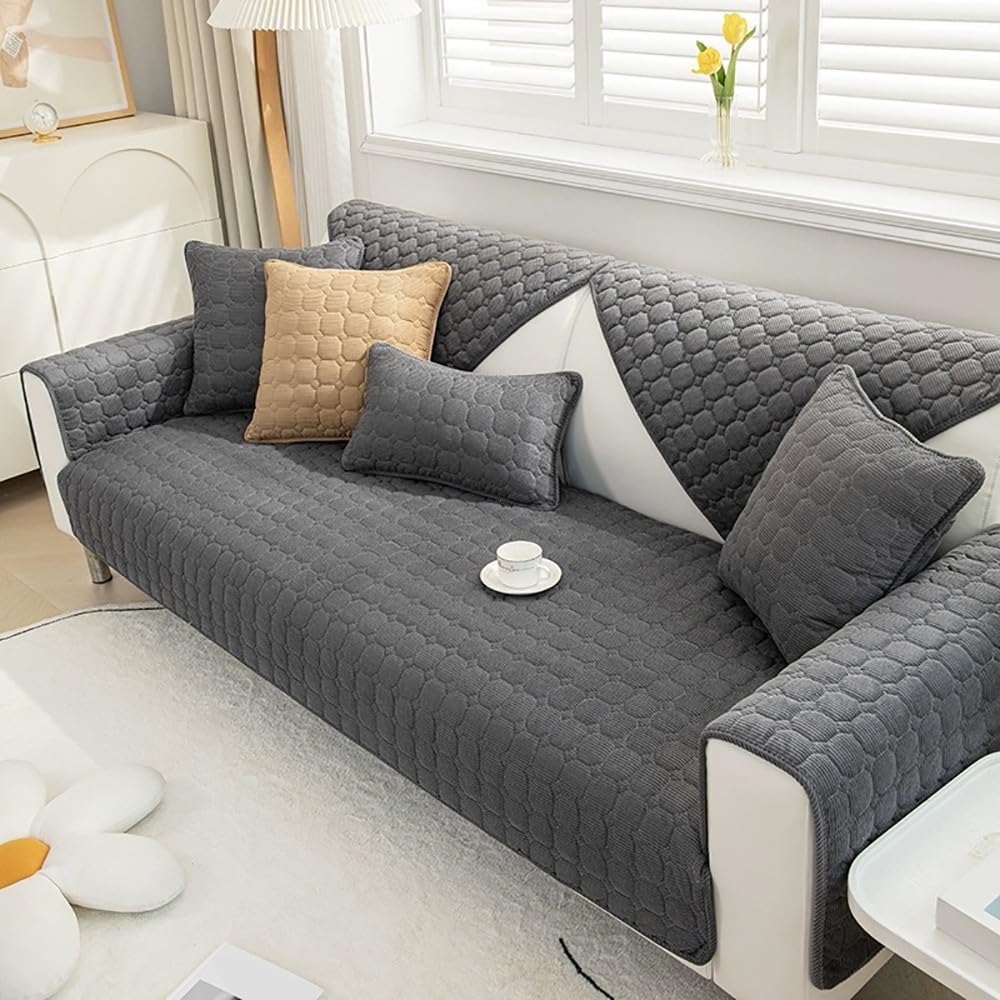 FGHUF Sofa Cover 1 2 3 4 Seater, Pet Sofa Protector, Universal Non-Slip Corner Sofa Cover L Shape Soft Corduroy Sofa Slipcovers, Furniture Protector For Living Room(Dark Grey, 90x90cm)