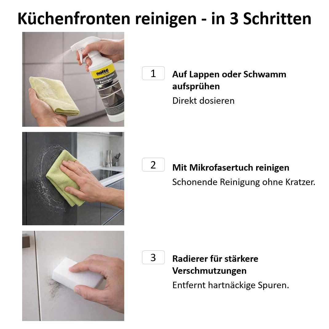 Nolte Reinigungsset Küchenfronten Reiniger Mikrofasertücher Schmutzradierer streifenfrei materialschonend