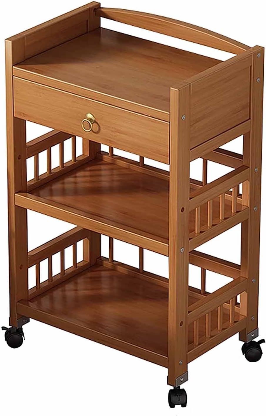 Slim Rolling Storage Cart, Bamboo 4 Tier Tall Rolling Utility Cart Bathroom Storage Organizer with Wheels, Mobile Shelving Unit, Narrow Cart for Kitchen, Office and Lau