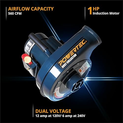 Miniatura 2 de POWERTEC Colector de polvo portátil de 1 HP, 560 CFM con bolsa de filtro de colector de polvo de 1 micrón y sistemas de filtración de aire de 3