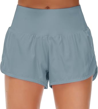 Origiwish Womens High Waisted Running Shorts Quick Dry Workout Shorts | Tummy Control,Mesh Liner,Zipper Pockets,4-Way Stretch,Side Slit,Lightweight,Athletic Biker Shorts for Fitness,Gym,Cycling