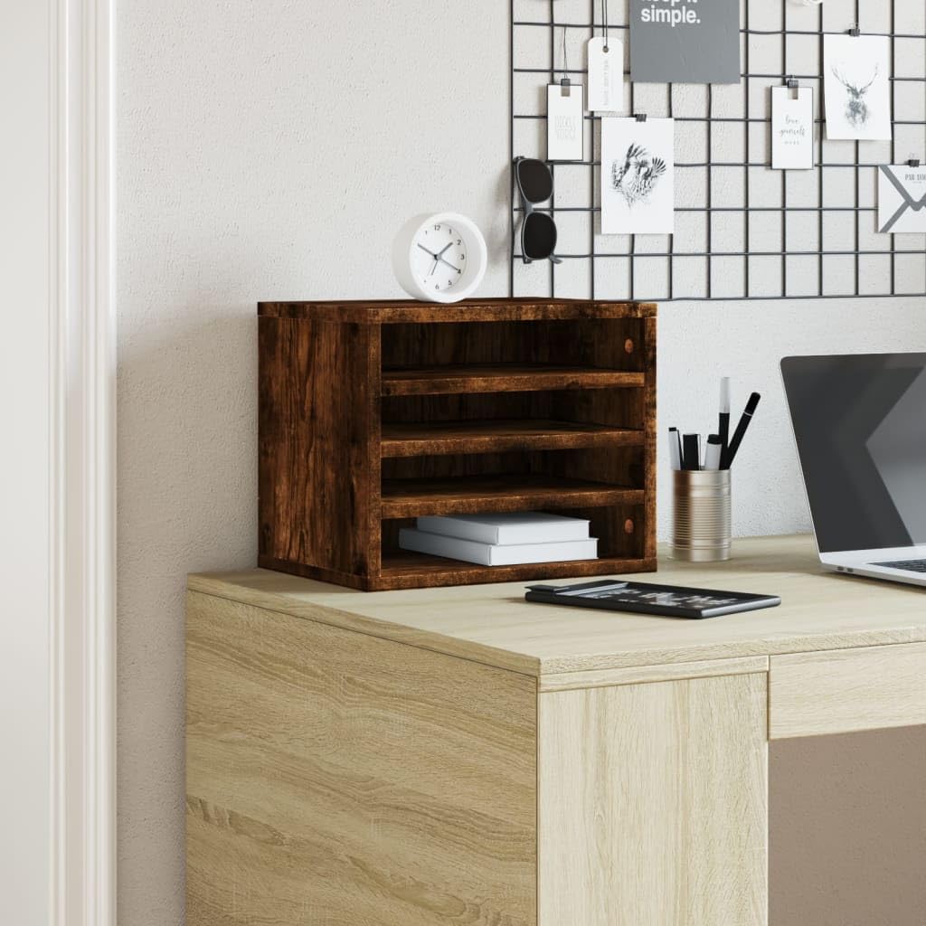Organizer da scrivania in legno di rovere affumicato, 36 x 26 x 29,5 cm, con portadocumenti, portadocumenti, portapenne, per ufficio e home office