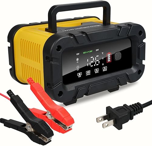 VTWTV Cargador de batería de coche de 1020 amperios, cargador de batería inteligente totalmente automático de 12 V 24 V, mantenedor de batería de
