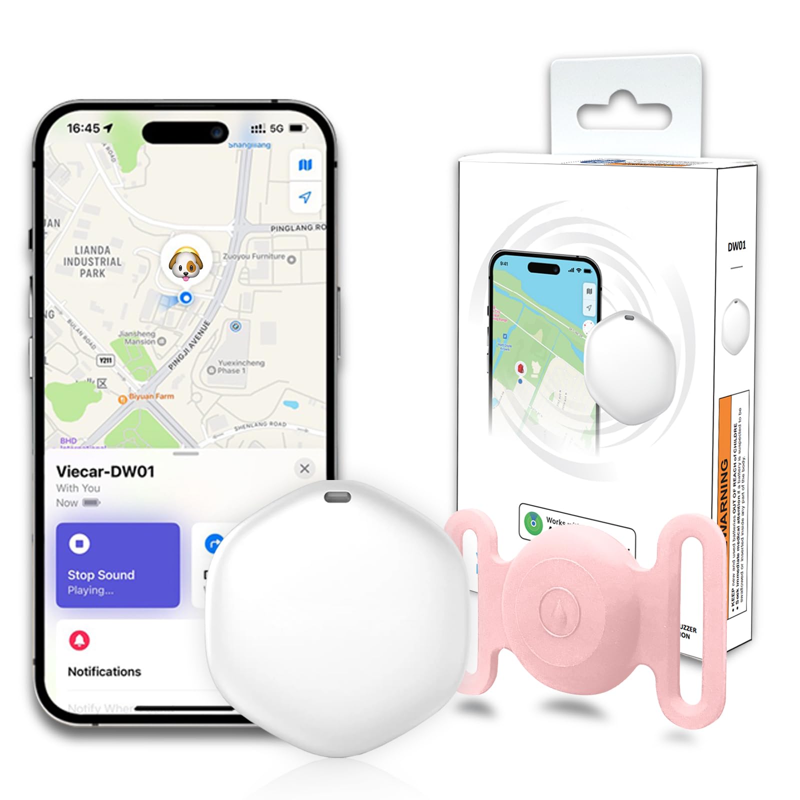 GPS Tracker for Dogs, Mini GPS Pet Tracker with Silicone Cover, IPX8 Waterproof GPS Trackers for Kids,No Monthly Fee,Work with Apple Find My(iOS Only),Dog Trackers Finder Trackers Pets (Pink-New)