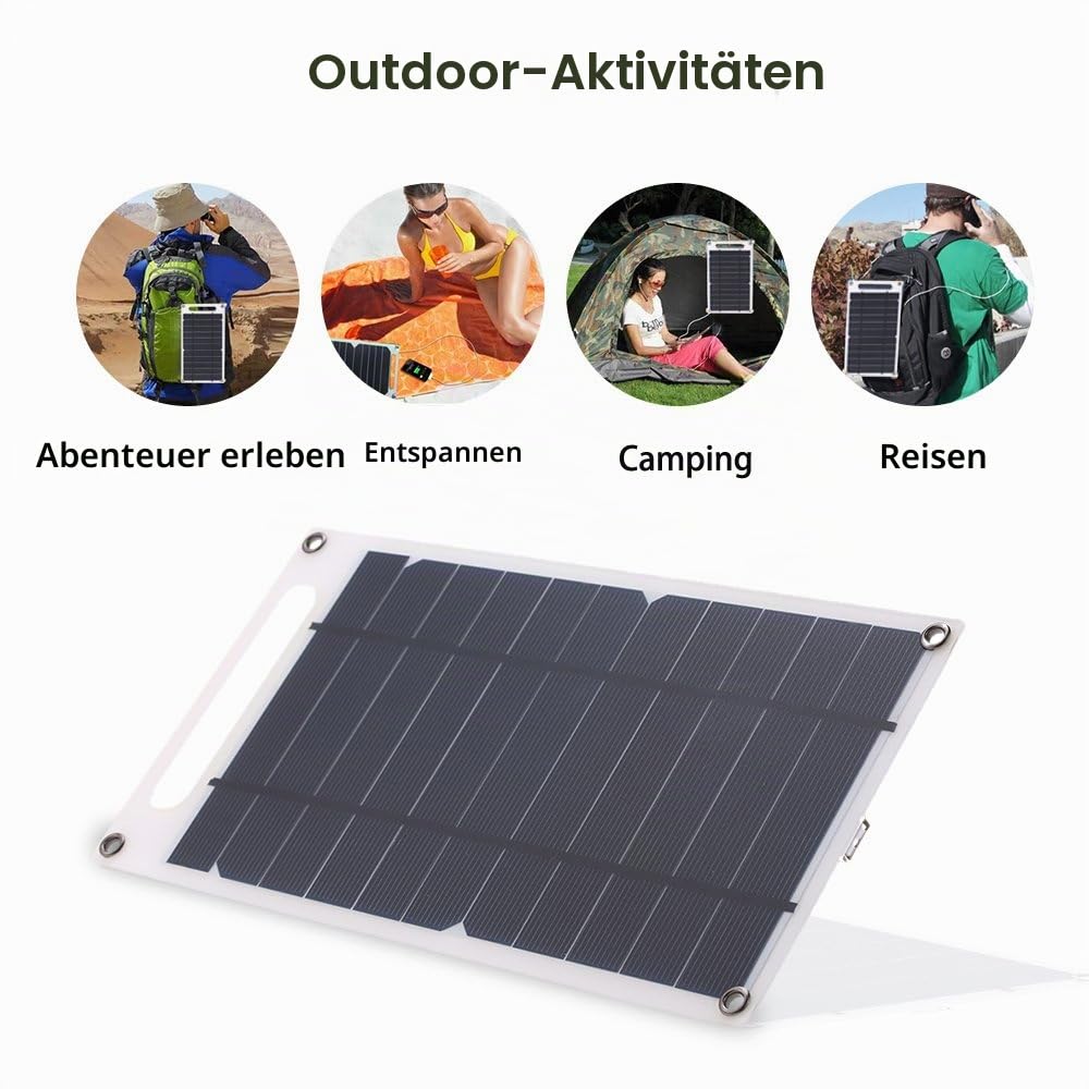 Lixada Solarpanel USB 7.8W Tragbares Ultradünnes monokristallines Silikon Solarpanel Ladegerät USB-Anschluss für Handy Outdoor Camping Klettern Wandern