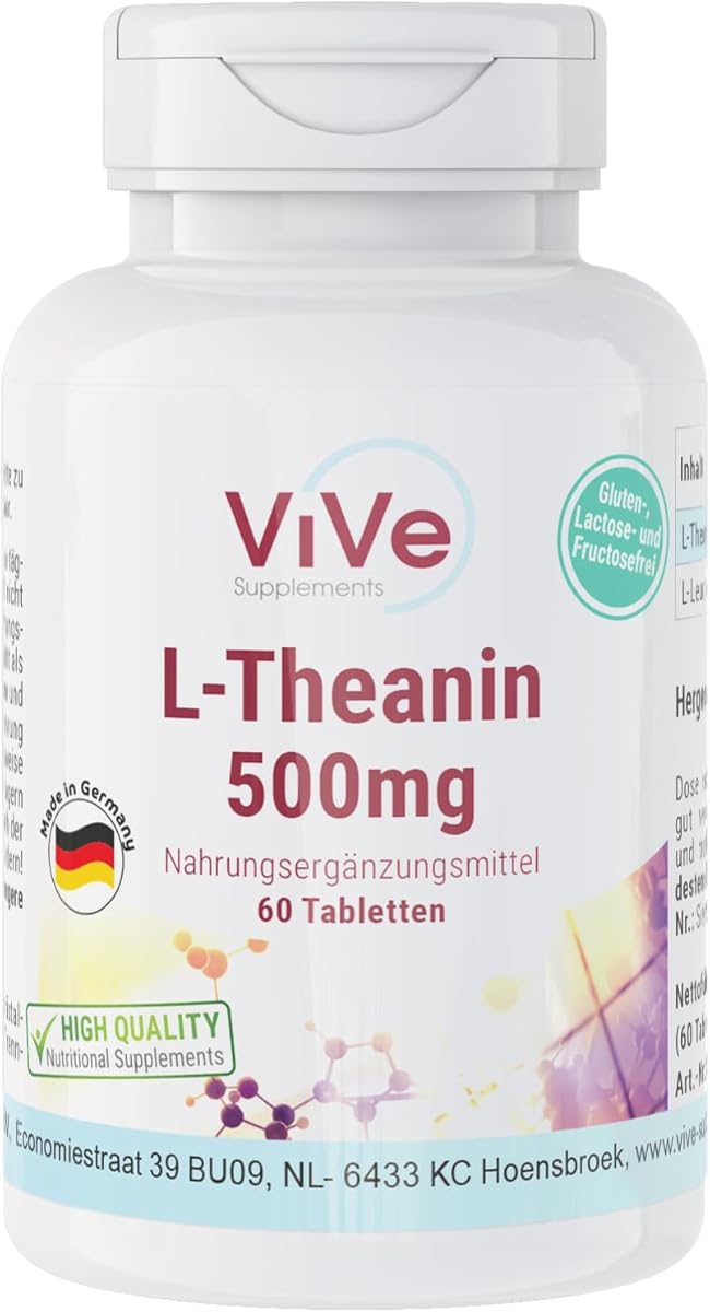 L-Theanin 500mg Tabletten - 60 Tabletten - Hochdosiert - Vegan | Qualität aus Deutschland von ViVe Supplements