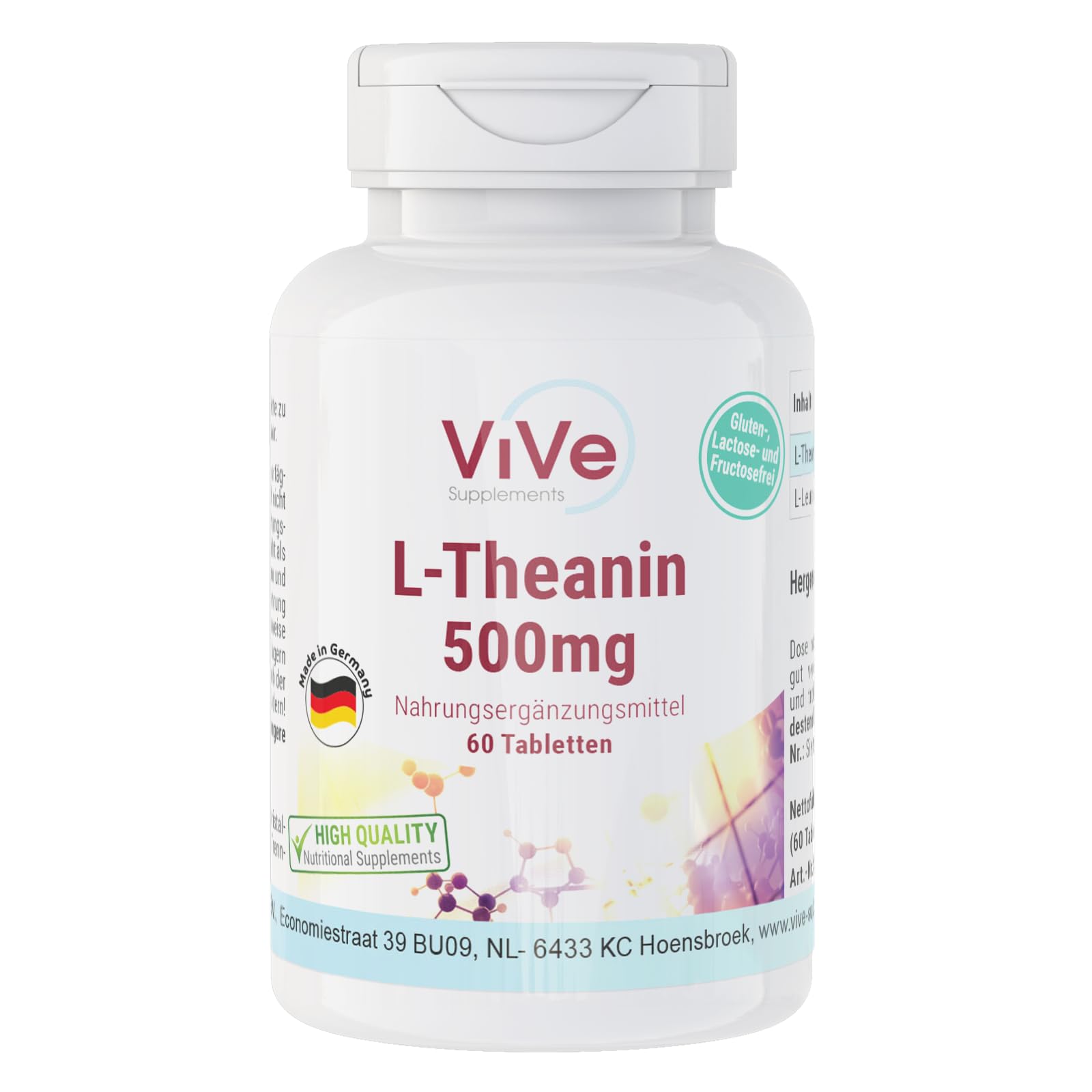 L-Theanin 500mg Tabletten - Hochdosiert - Für Stressreduktion und Ruheinduktion | Qualität aus Deutschland von ViVe Supp