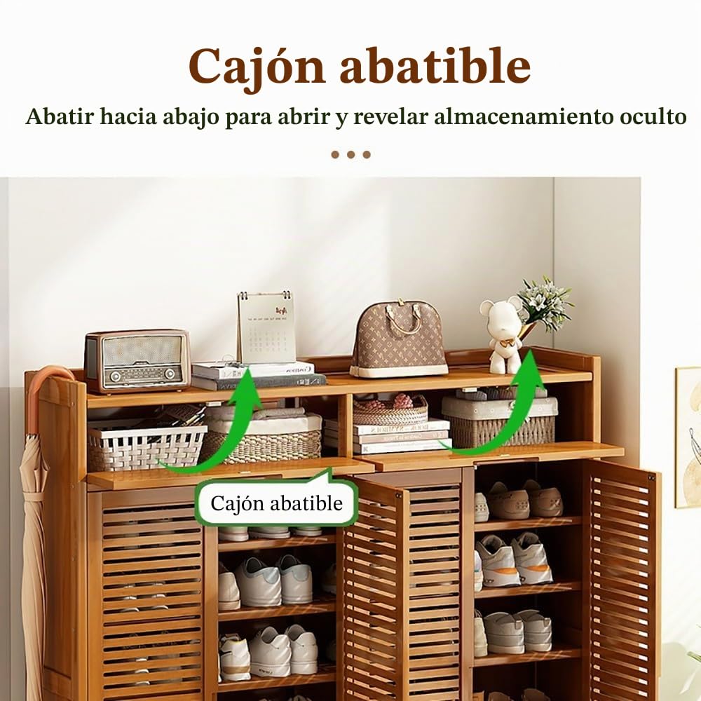 Zapatero de Bambú, Organizador Almacenamiento de Zapatos Multiuso, Panel de Puerta Transpirable, Zapatero con Estantes y Cajón para Sala De Estar, Dormitorio, Armario del Pasillo
