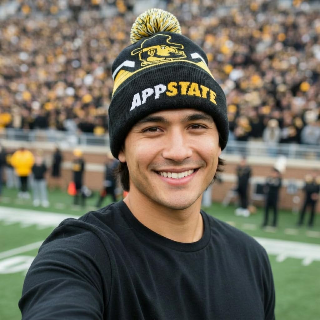 NCAA Appalachian State - Victory Yosef Logo USA Made Pom Knit Hat Black, Gold - Image 2