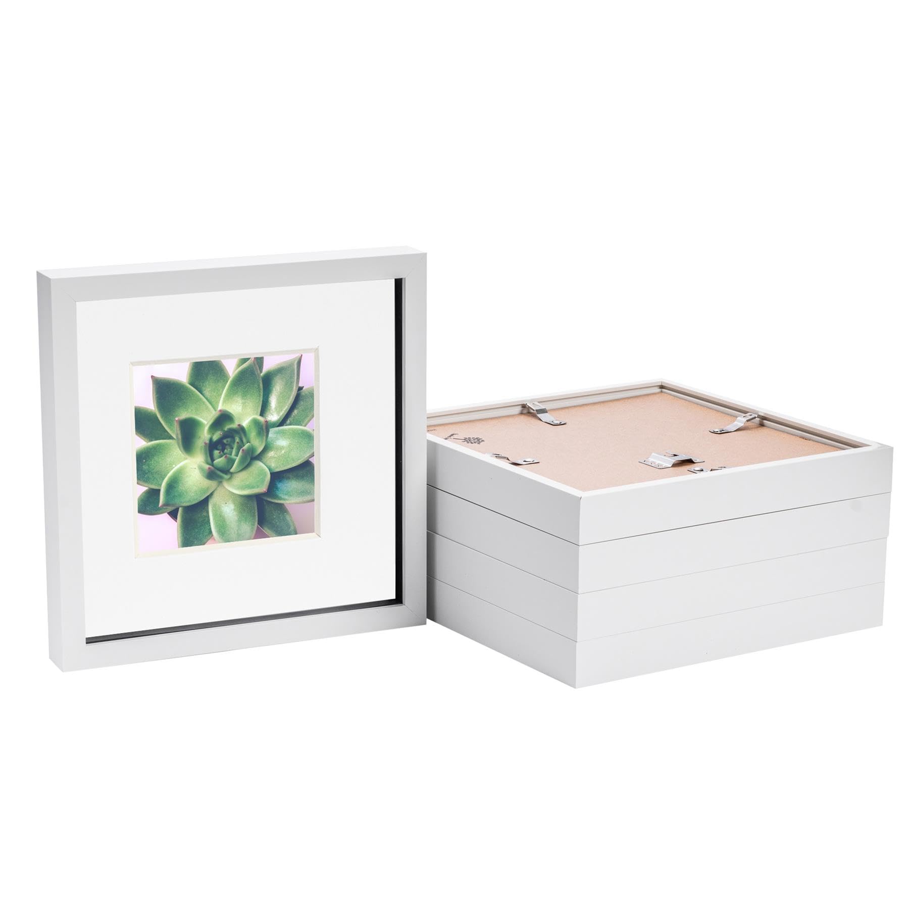 Nicola Spring 3D Shadow Box Photo Frames - 10x10 (25x25cm) - White 6x6 Mount (15x15cm) - Pack of 5 - White 3D Photo Frame Picture Frame Box Memorabilia Display Case for Keepsakes, Crafts
