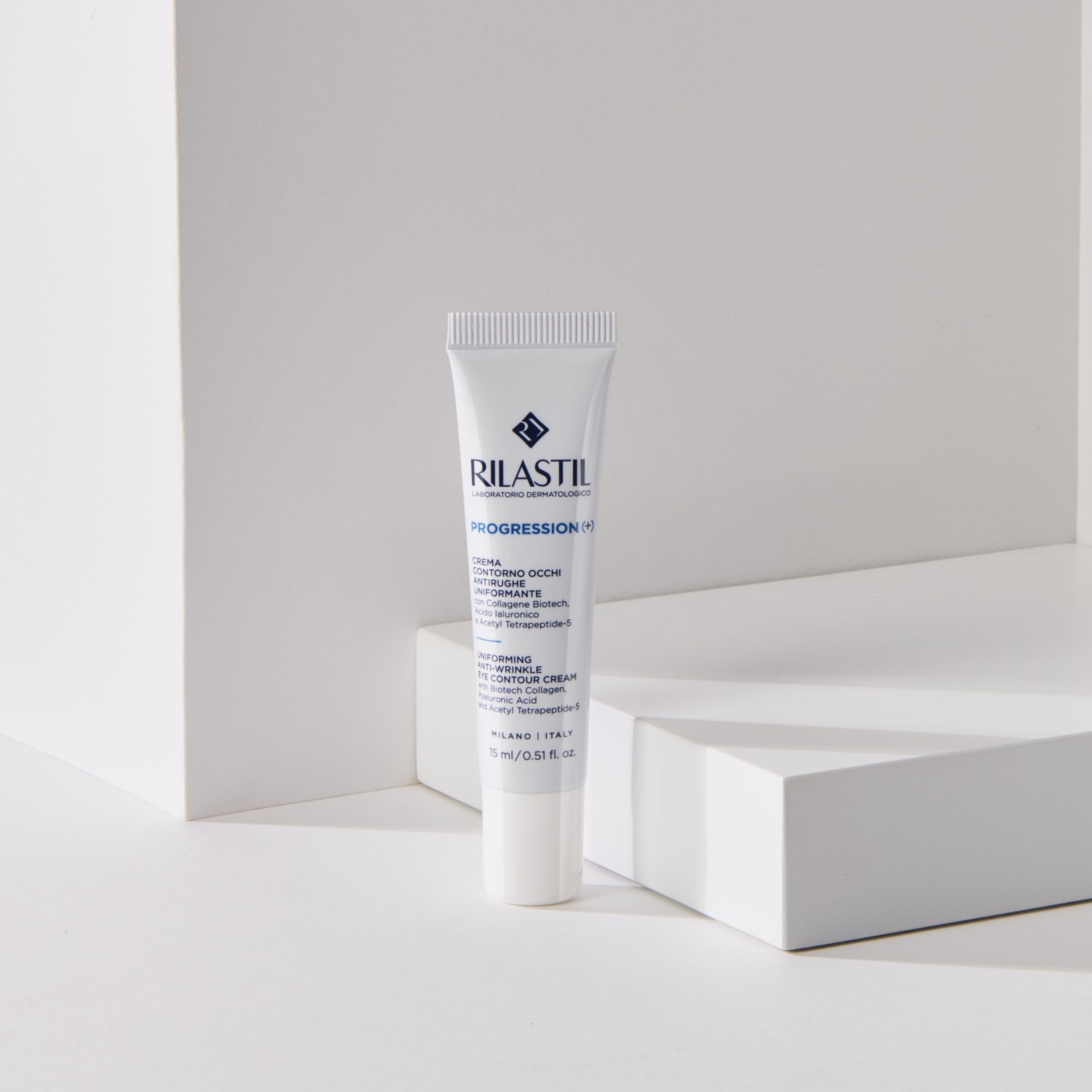 Rilastil Progression (+) - Crema Contorno Occhi Anti-Rughe Uniformante con Collagene Biotech e Acido Ialuronico, 15ml