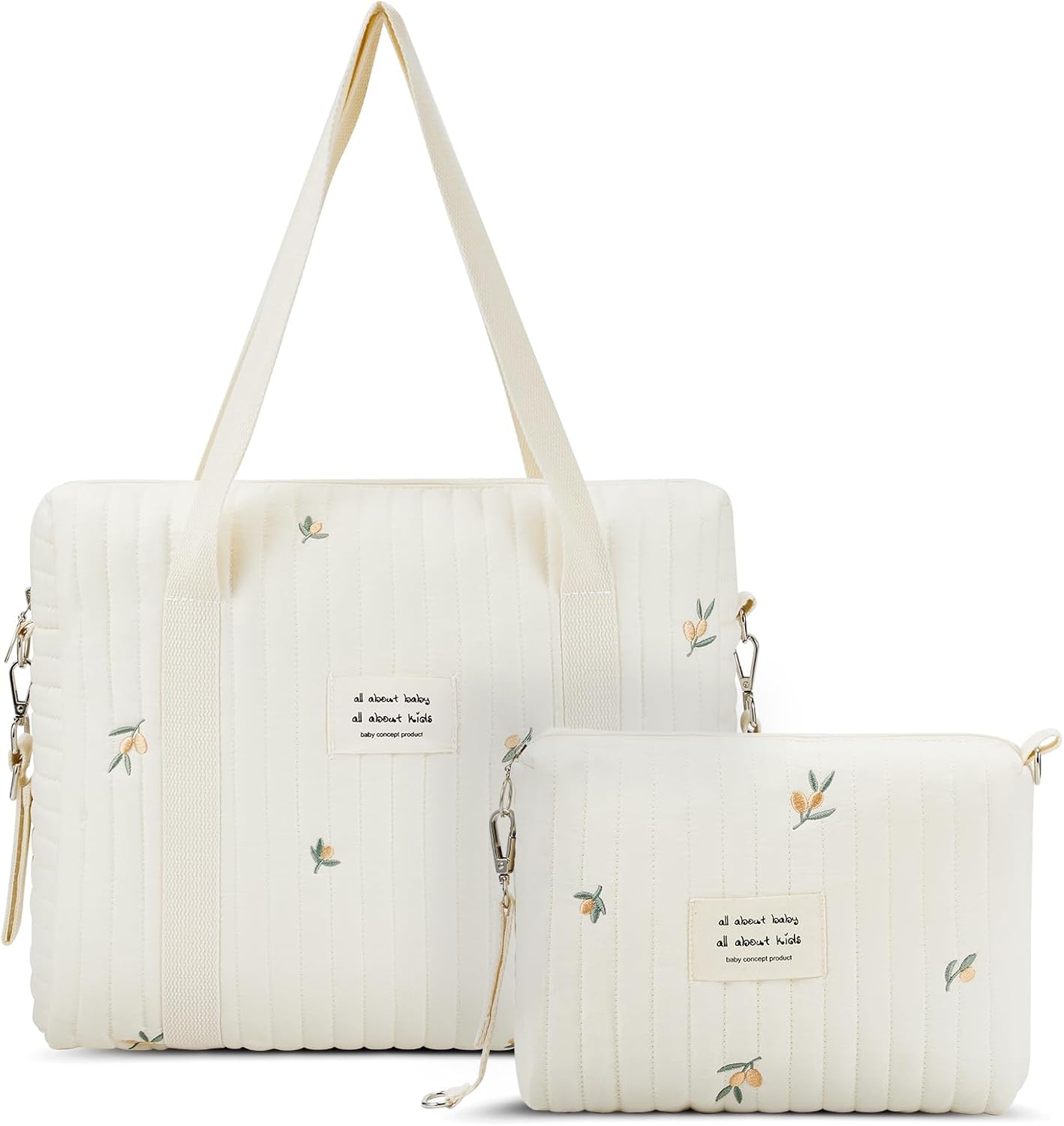 Paterr 2pcs Quilted Diaper Bag Tote Set Multifunction Cotton Maternity Hospital Bag Overnight Travel Handbag for Women Nurse