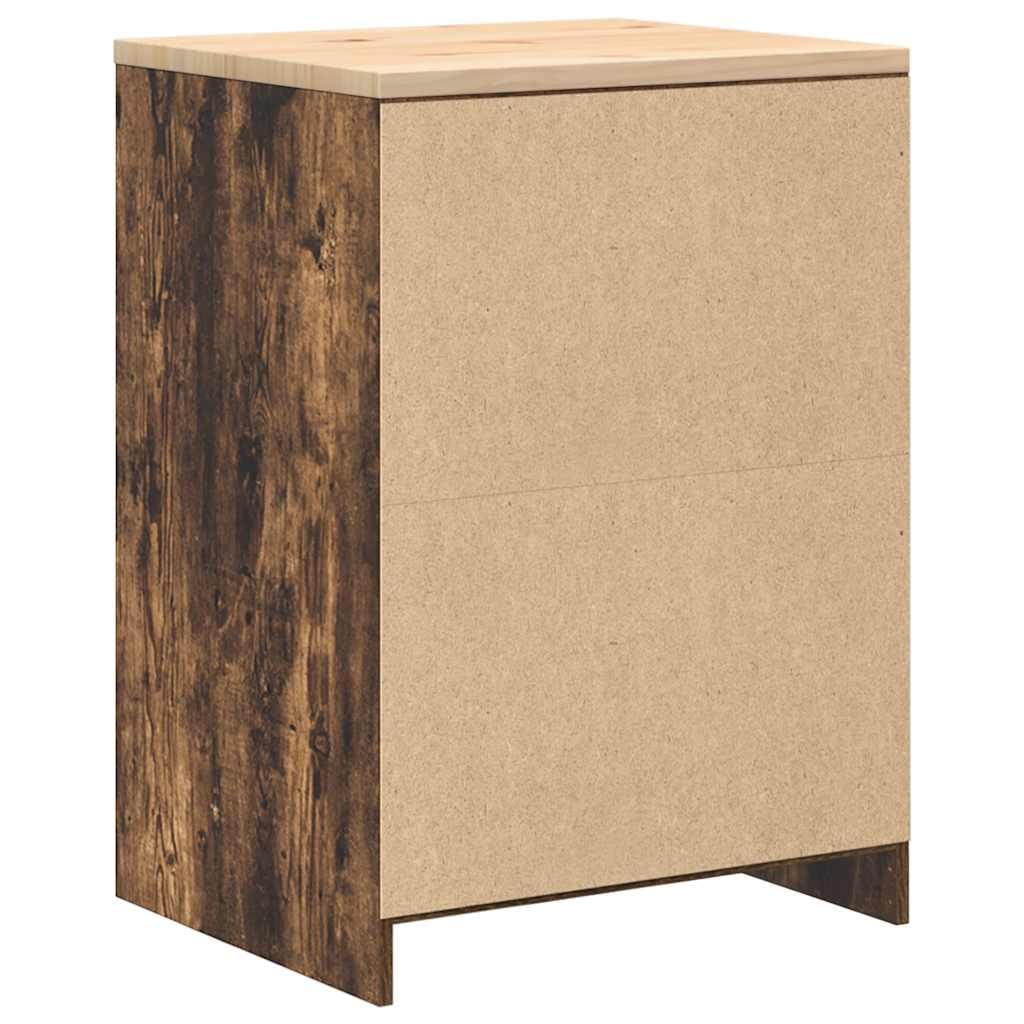 Garagenschrank Räuchereiche 60x51x85 cm Werkzeugschrank mit Massivholz Kiefer Arbeitsplatte, Stabiler Aufbewahrungsschrank mit 2 Fächern für Werkstatt, Garage und Keller