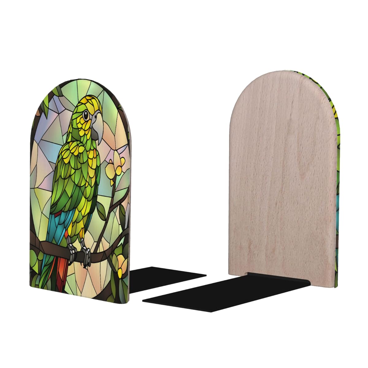 (2 PCS/1 Pairs) Wood Bookends Animal Flower Parrot Decorative Wood Bookends for Student School Shelves Kids Room Desk Home Office Book Stoppers for Holiding Books 5x3 Inch