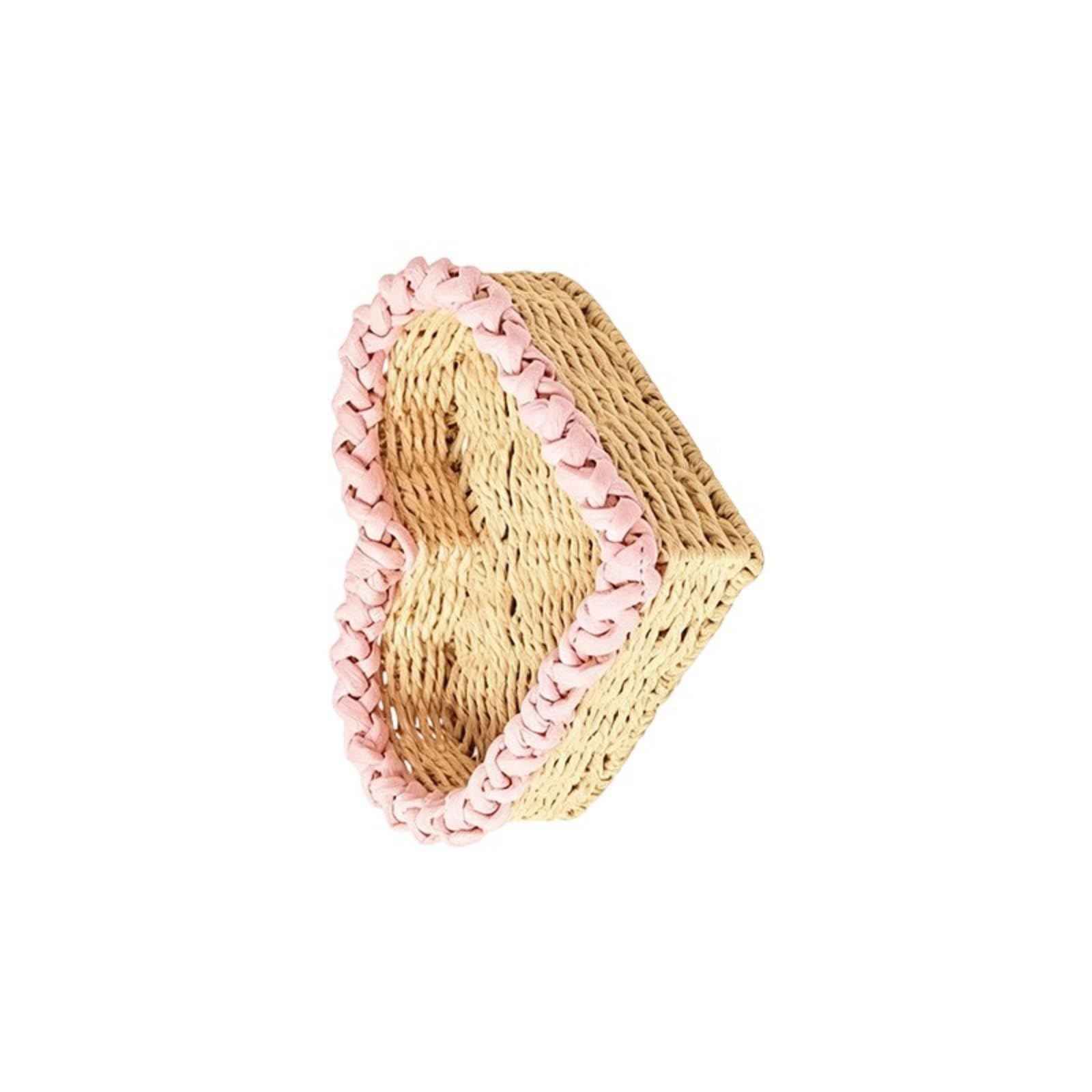 Whoasyst Handwoven Heart Shaped Paper Rope Storage Basket for Keys and Small Items Perfect for Home Decoration and Organization Heart Molded Storage Basket