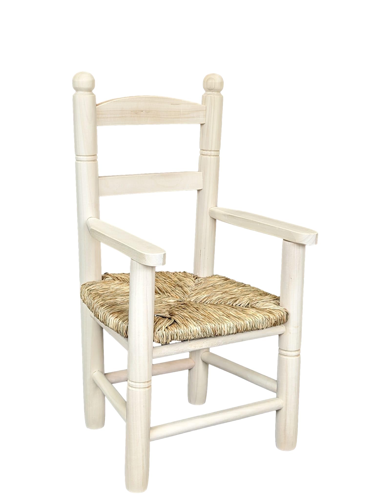 Children's Chair With Rush Seat. Made Of Poplar Wood, Ready To Paint. Natural Rustic Style. Dimensions (width/depth/height): 35*27*60 Cm. - Ireland