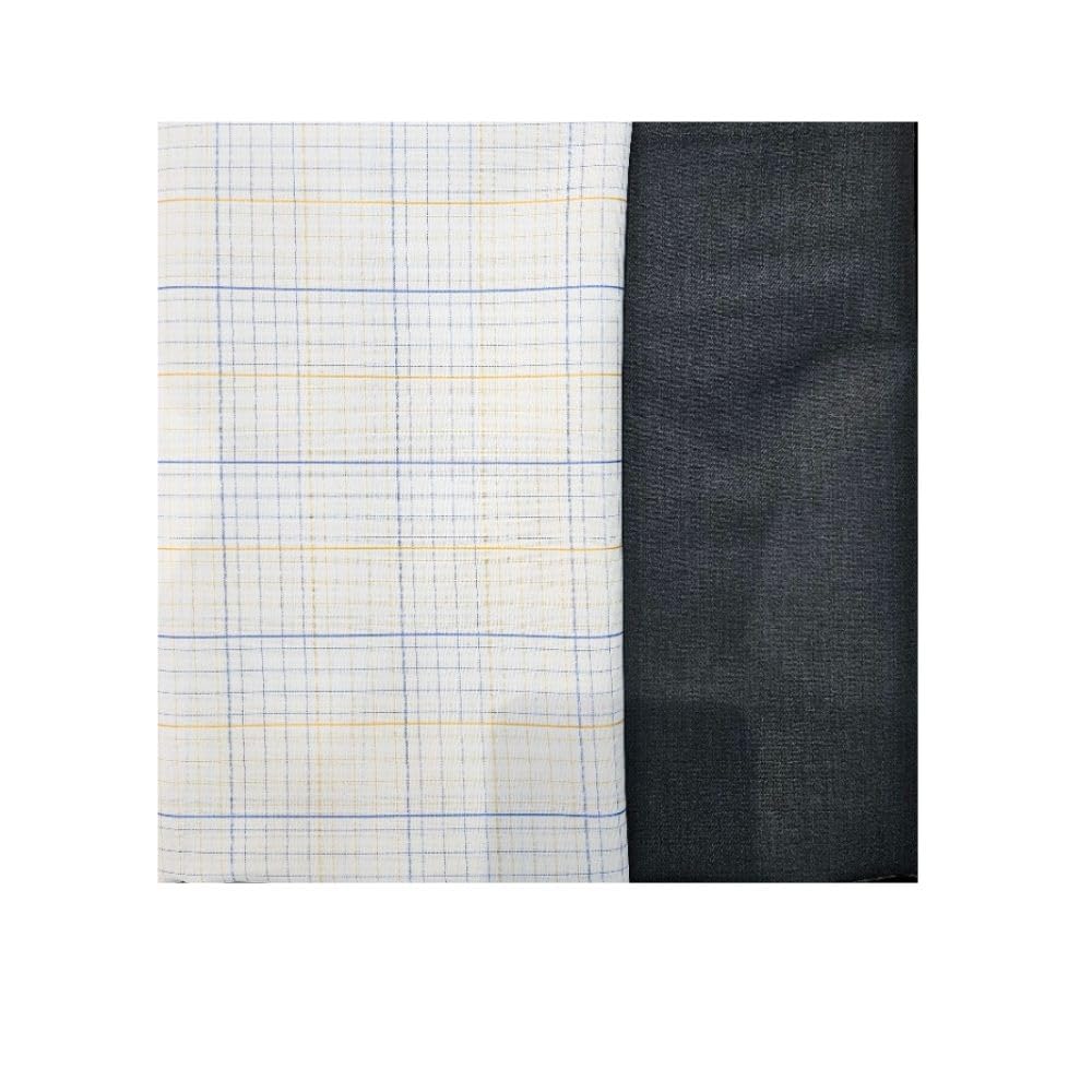 Men's Unstitched Cotton Fabric Set, Brown check Shirt and black Pant Material, 2 Piece, Formal Wear-image-23