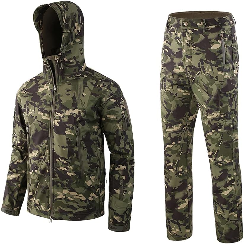 Lilychan Men’s Military Soft Shell Tactical Jacket and Pants Set Waterproof Snowboard Jacket Winter Snowsuit