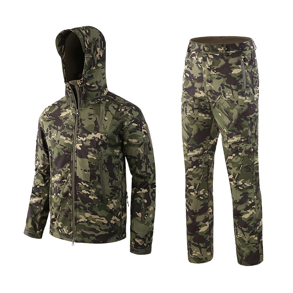 Lilychan Men’s Military Soft Shell Tactical Jacket and Pants Set Waterproof Mountain Snow Snowboard Jacket Winter Outdoor Windproof Snowsuit (CP-Green, XX-Large)