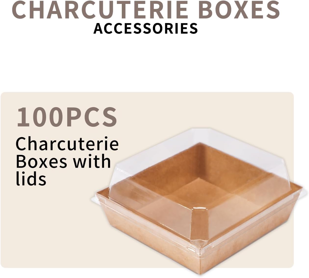 100 Pcs Small Charcuterie Boxes with Clear Lids - To Go Paper Rectangle Charcuterie Box, Disposable Food Containers, 5Inch Dessert Boxes for Cookie, Cake Slice Strawberries (Brown)