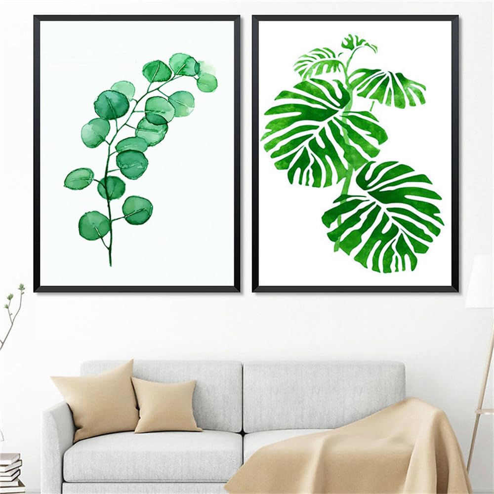 WUHBCZ Canvas Paints,Leaves Green Fresh Plant Print Poster Nordic Canvas Painting Living Room Office Art Wall Pictures Branch Bedroom Kitchen Home Decor-60 * 70cm*2PCS (No Frame)