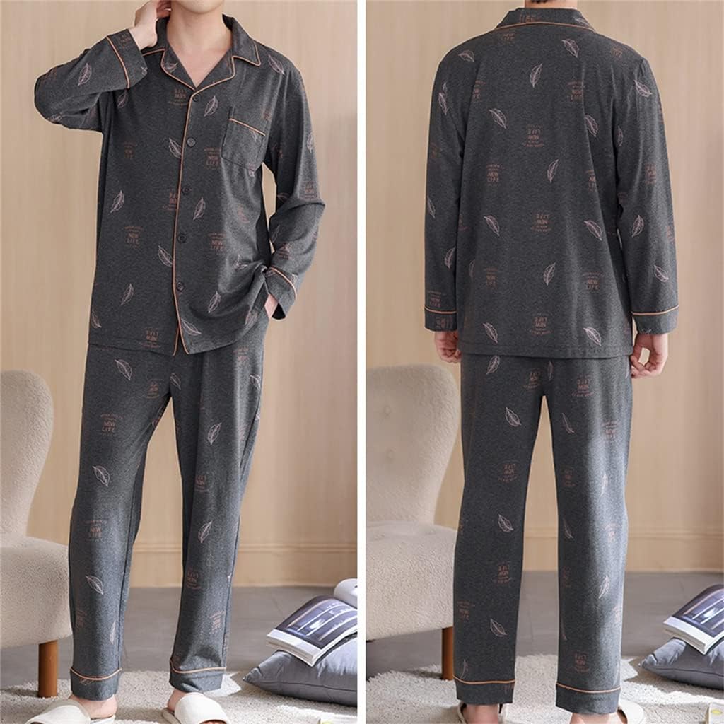 Pajamas men's spring and autumn cotton long-sleeved large size thin homewear suit