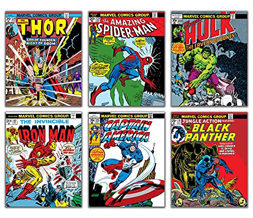 Avengers Superheroes Vintage Comic Books Decor Wall Poster Prints, Set of 6, 8x10 Inch, Superheros Watercolor Poster, Avengers Room Decor, FRAMELESS, Avengers Watercolor Poster, Avengers room decor for boys, Superheroes poster, Avengers prints, Aveng