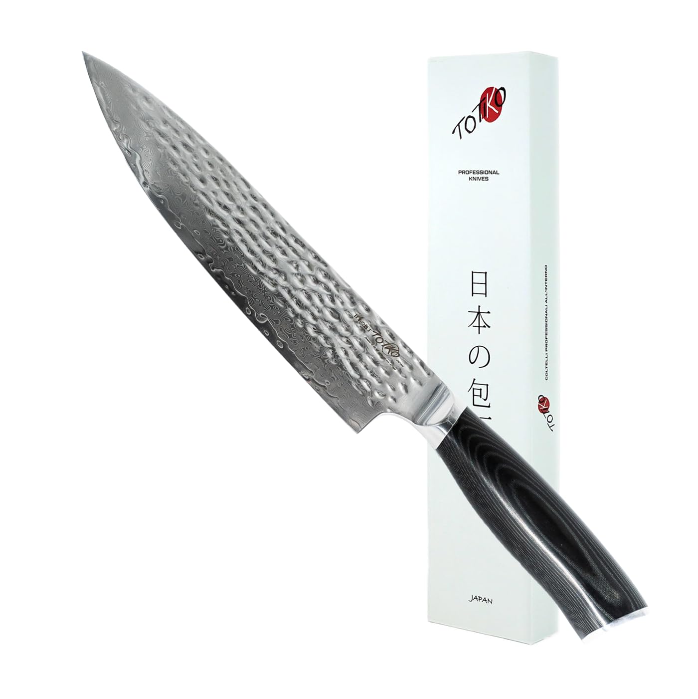 Japan Knives, profesjonalny japoński nóż kuchenny, nadaje się do mięsa, ryb i warzyw – młotkowany nóż szefa kuchni TOGUGAWA z ostrzem 20 cm – 8 cali