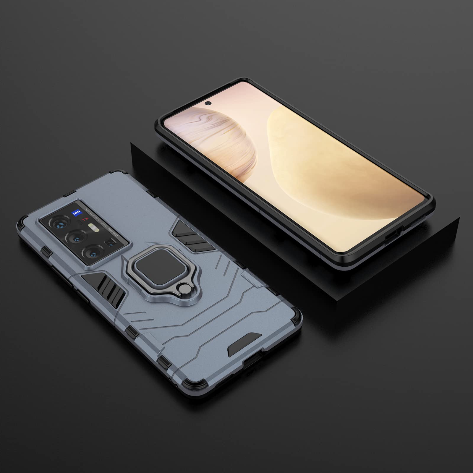 SATURCASE Custodia Protettiva Per Vivo X70 Pro – Doppio Strato (PC + Silicone) Con Anello Metallico E Cavalletto – Nero - 2