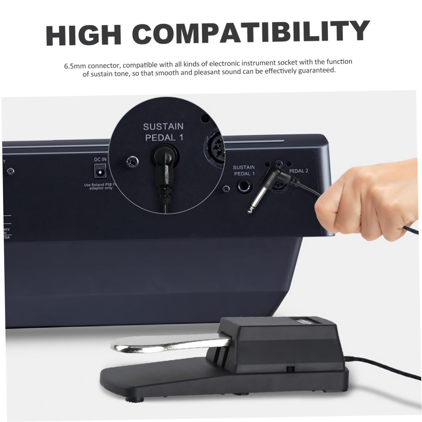 Pedale Sustain per Tastiera Cherub 005 Nero a Polarità Commutabile | Plastica Rigida e Metallo Cromato, Compatibile Tutte le Tastiere Elettriche, Accessori per Pianoforte