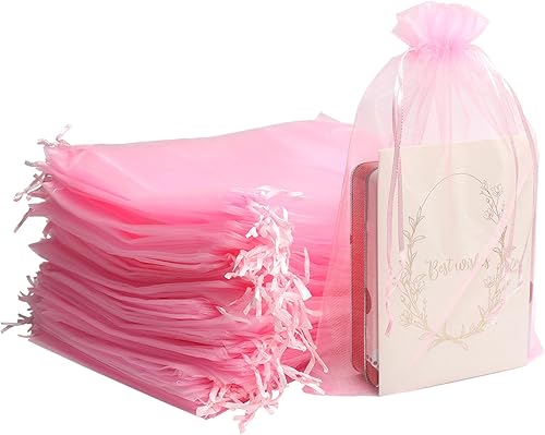 Miniatura 9 de Uigidori 100 bolsas de organza de alta calidad, bolsas de regalo de organza transparente de 8 x 12 pulgadas con cordón, bolsas grandes de malla