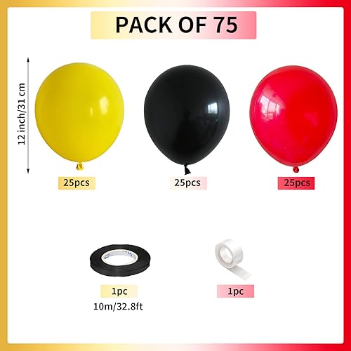 Miniatura 2 de Globos de látex rojo amarillo y negro, 75 globos de látex rojo mate negro y amarillo, globos de 12 pulgadas de color ratón para fiesta de helio para