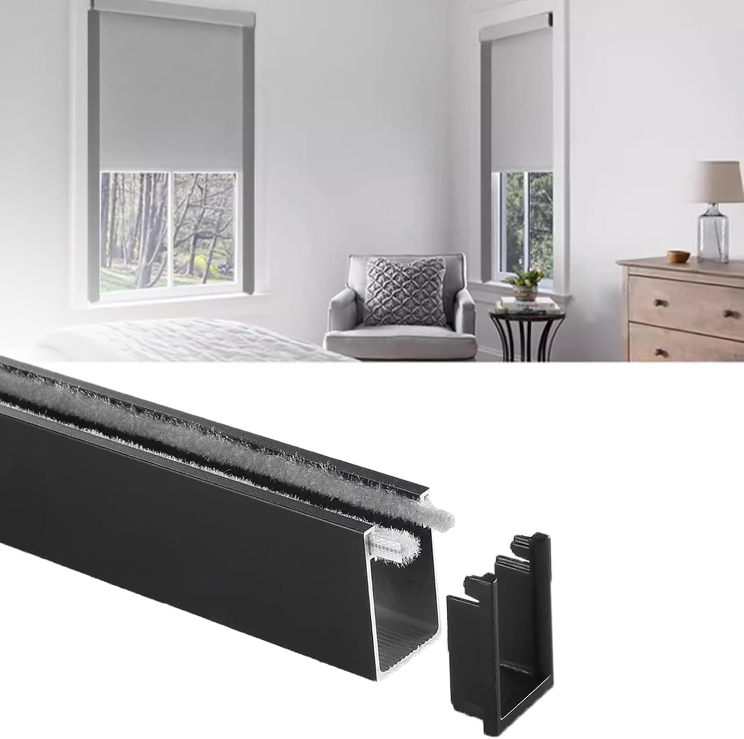 JvFbjLF Blackout Strips For U-shaped Track Bedroom Curtains/roller Blinds(Black 2 Pcs,60cm(23.6in))