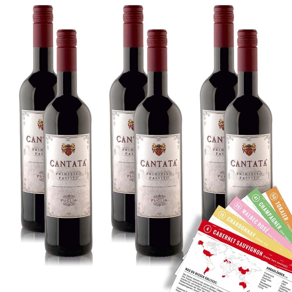 St.Barthelmeh Cantata Primitivo Passito Puglia IGP, halbtrocken, sortenreines Weinpaket + VINOX Winecards (6x0,75l)