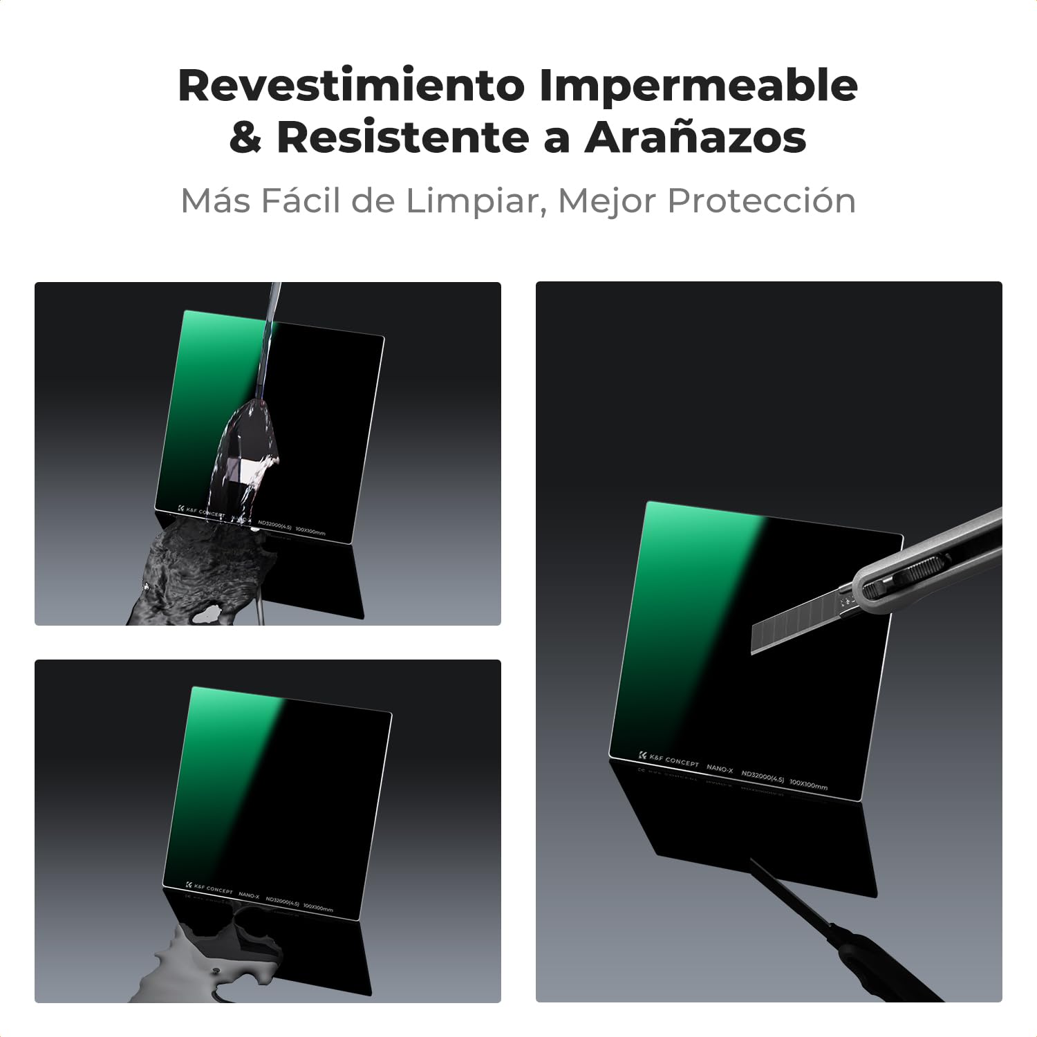 K&F CONCEPT Nano-X Filtro Cuadrado ND32000 (15 Pasos) 100x100mm de Vidrio óptico HD con 28 Capas Nano Revestimiento para Objetivo | Cuadrado ND32000 (15 paradas) con 28 revestimientos multicapa impermeable/resistente a los arañazos/antirreflejos-FH701
