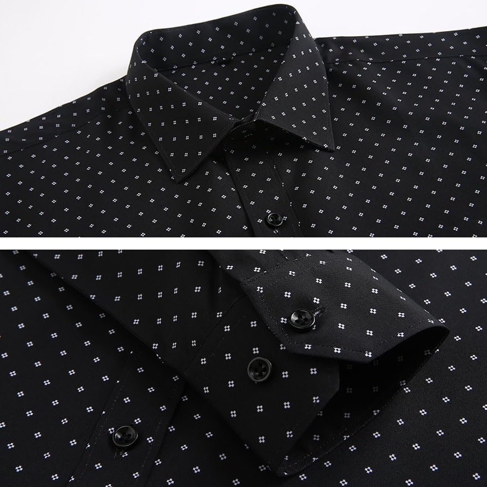 Men's Dress Shirt Long Sleeve Button Down Printed Shirt Business Casual Stretch Wrinkle-Free Shirt