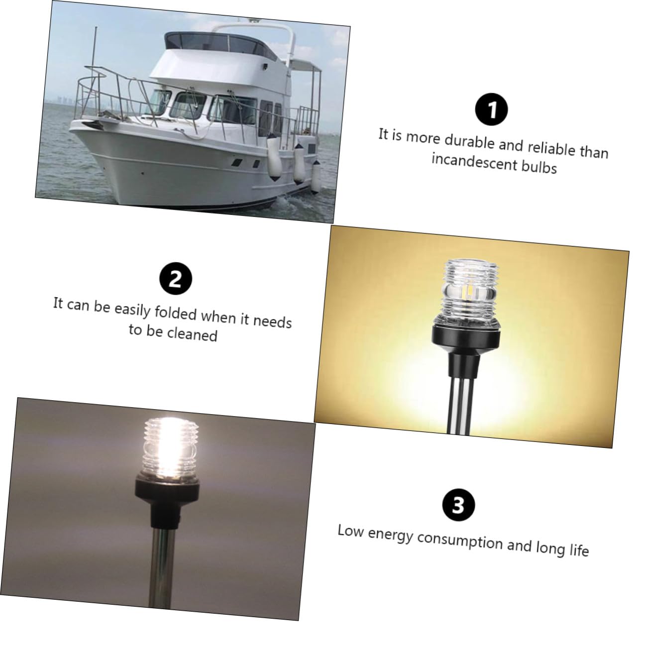 SECFOU Luce LED 12V DC 360° Acrilico e Lega di Alluminio per Barca da Pesca Yacht