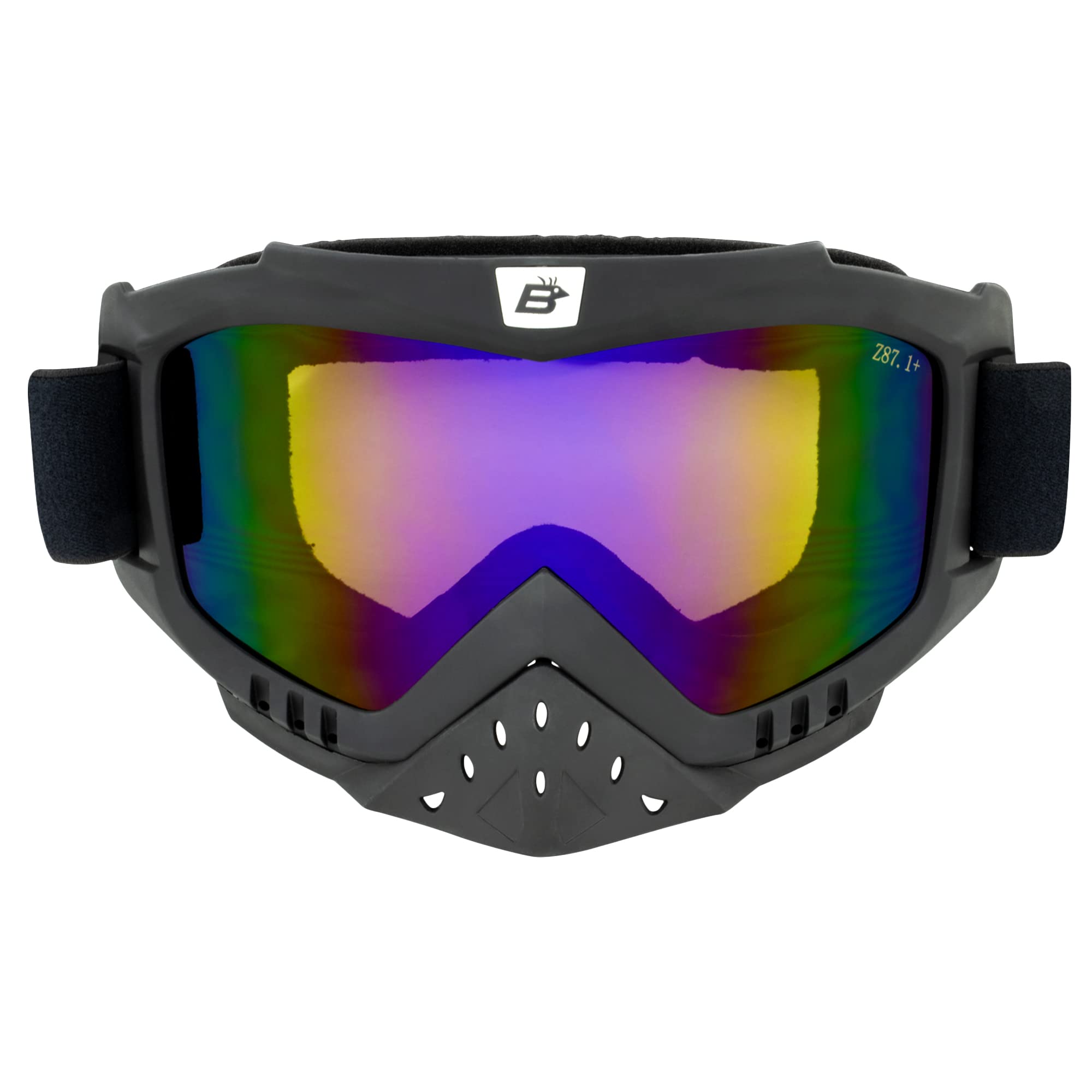 Birdz Lunettes Toucan Moto ATV Rembourrées Protège-nez amovible Verres miroir rouge et bleu