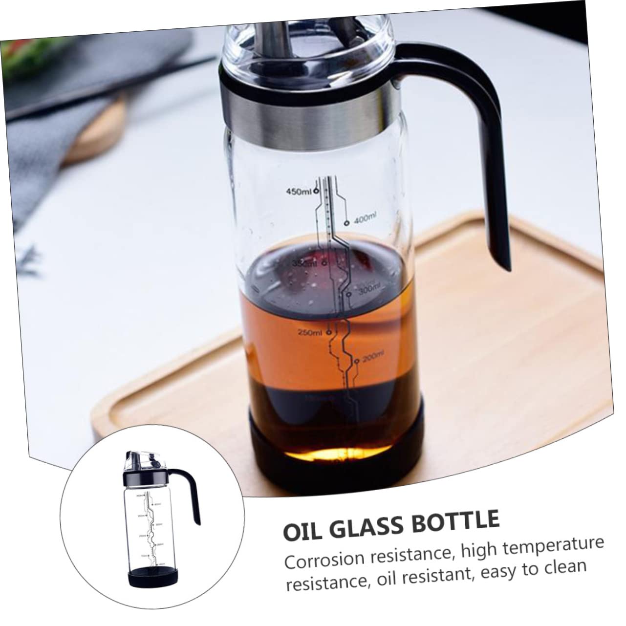 BESTonZON 450ml Automatic Oil Dispenser Bottle Glass with marks Oil Bottle Containers with Automatic Opening and Closing Cap Kitchen Oil Container for Cooking