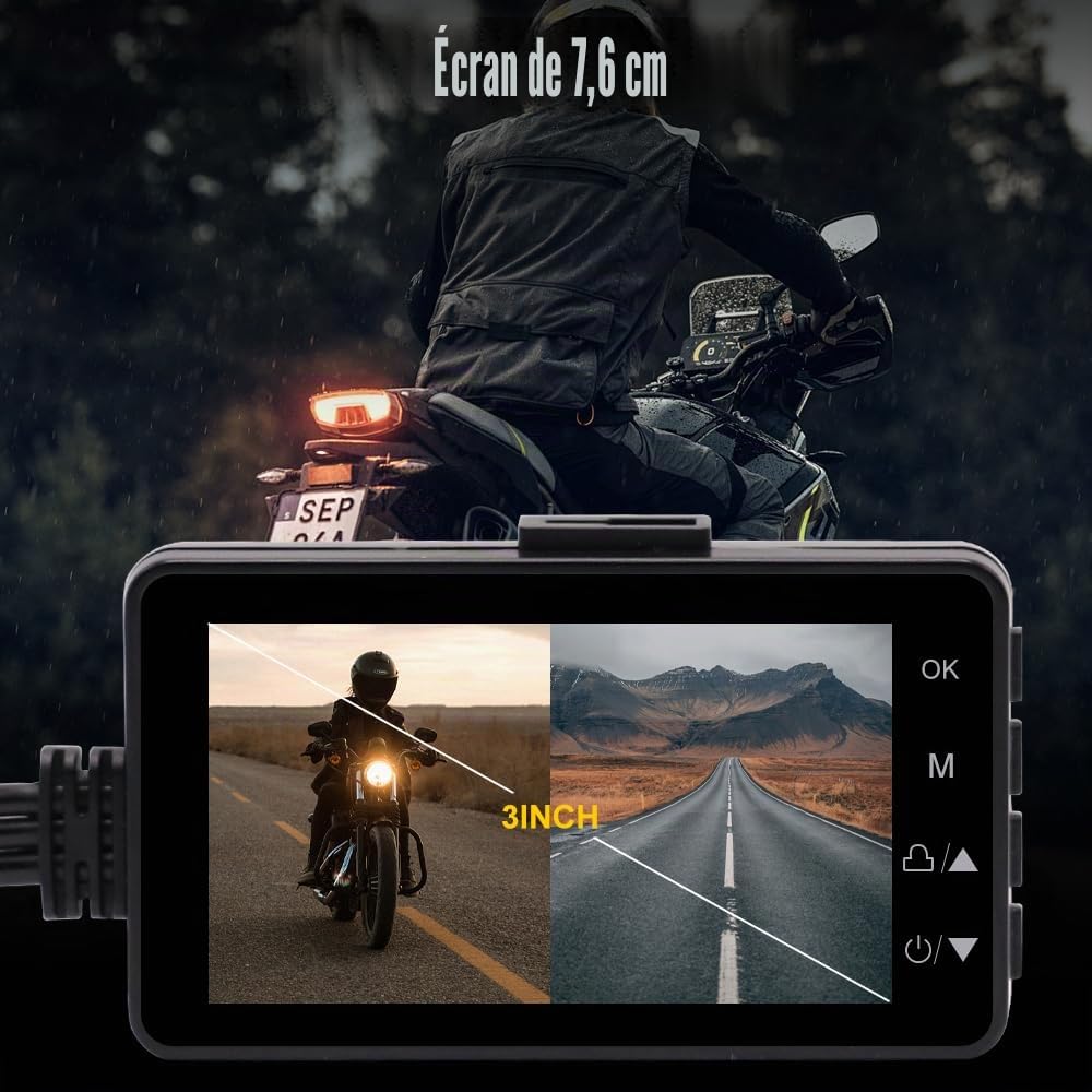 OBEST Motorrad Doppelkamera System,écran LCD d'écran de 3 Pouces 720P + 480P, -20 ℃ ~ 70 ℃ Betriebstemperatur,Motorrad Camera Doppia Traccia Anteriore e Posteriore,Doppia Action Camera Video