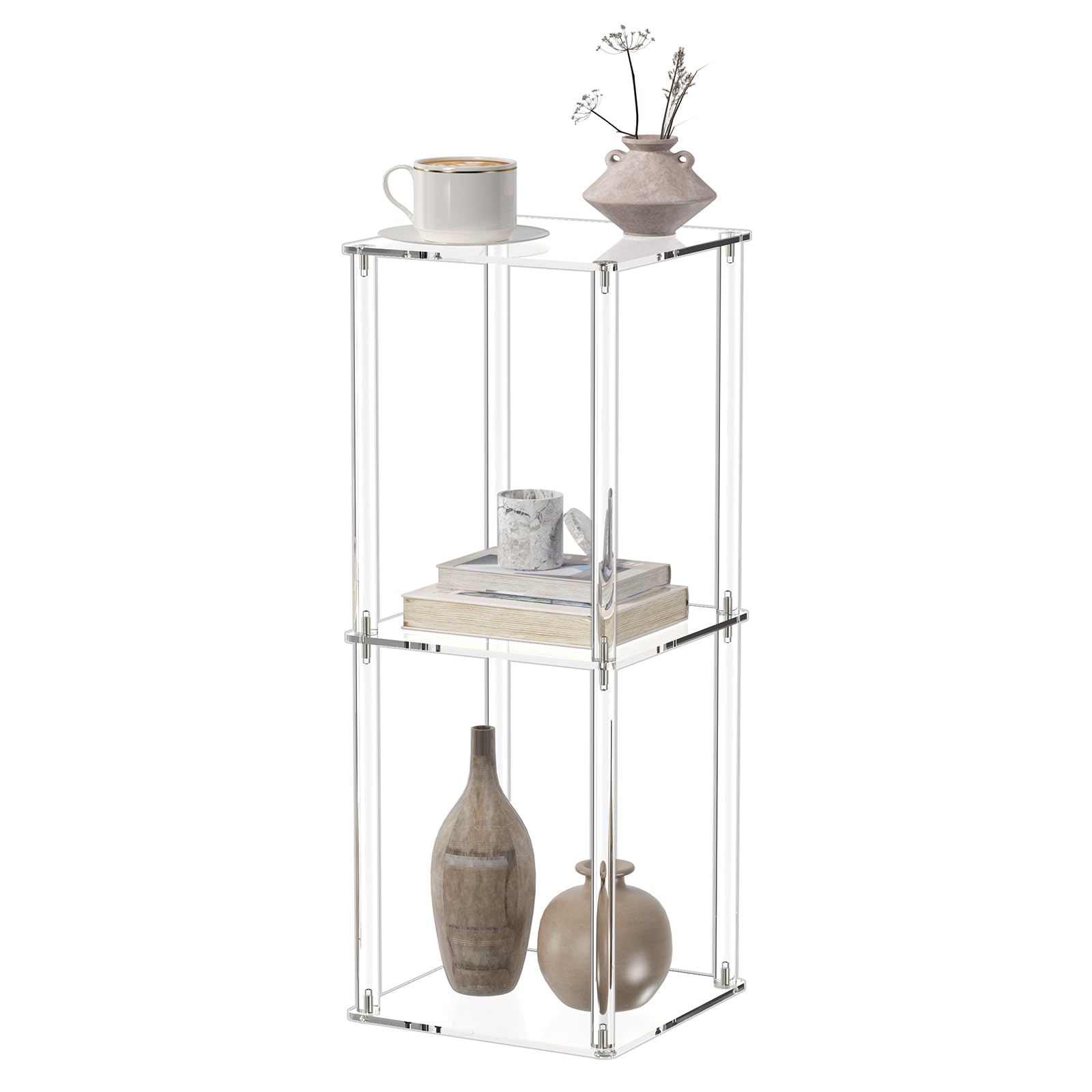 HMYHUM Acrylic Drink Table for Small Spaces, 10" Square, Clear Small Side Table/End Table for Living Room, Sofa, Easy Assembly, Modern, 26" H