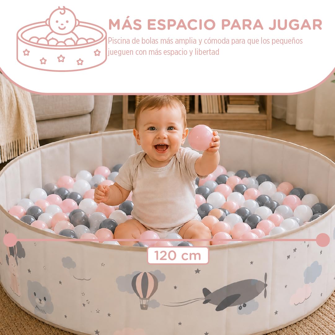 Piscina de Bolas Bebe 120cm Gris Plegable Parque Infantil con 100 Bolas de 7 cm Alfombra Base Bolsa Transporte Piscina de Pelotas para Niños Juego Sensorial Motricidad para Interior y Exterior