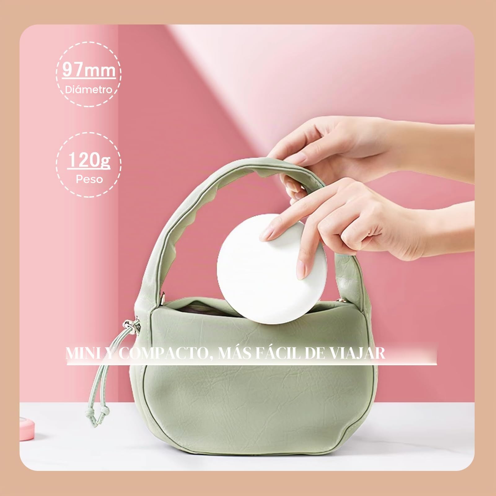 Espejo Compacto con Cámara UV, Espejo de Maquillaje de Viaje con Aumento 2X de 3,5 Pulgadas con Luz para Comprobar el Protector Solar Facial, Espejo de Bolsillo con Luz LED de